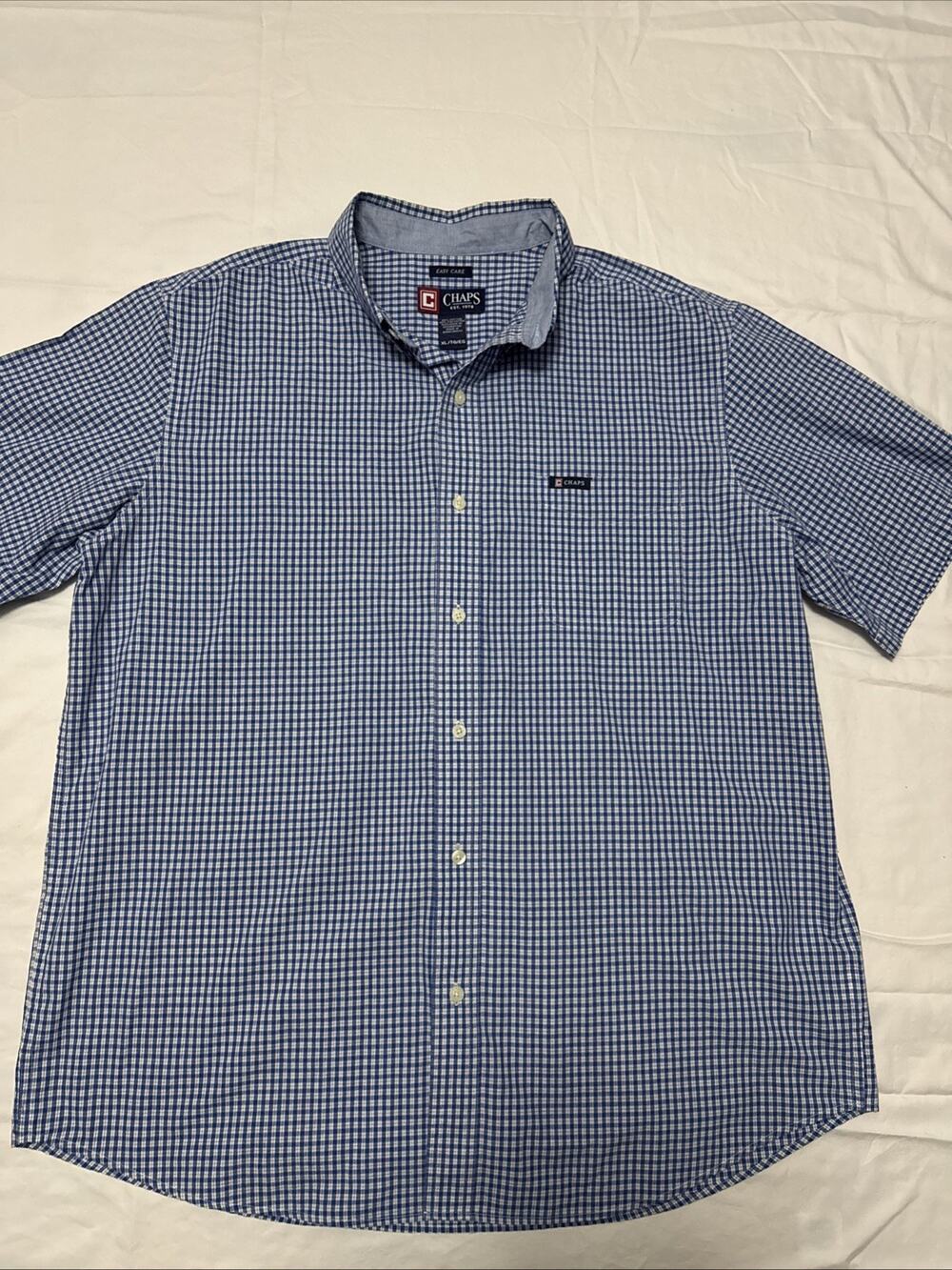 CHAPS Men's Short Sleeve Button Down Gingham Checkered Shirt Size XL